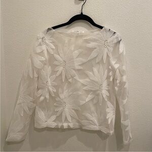 Endless Rose White Sheer Floral Embroidered Mesh Top Size Small